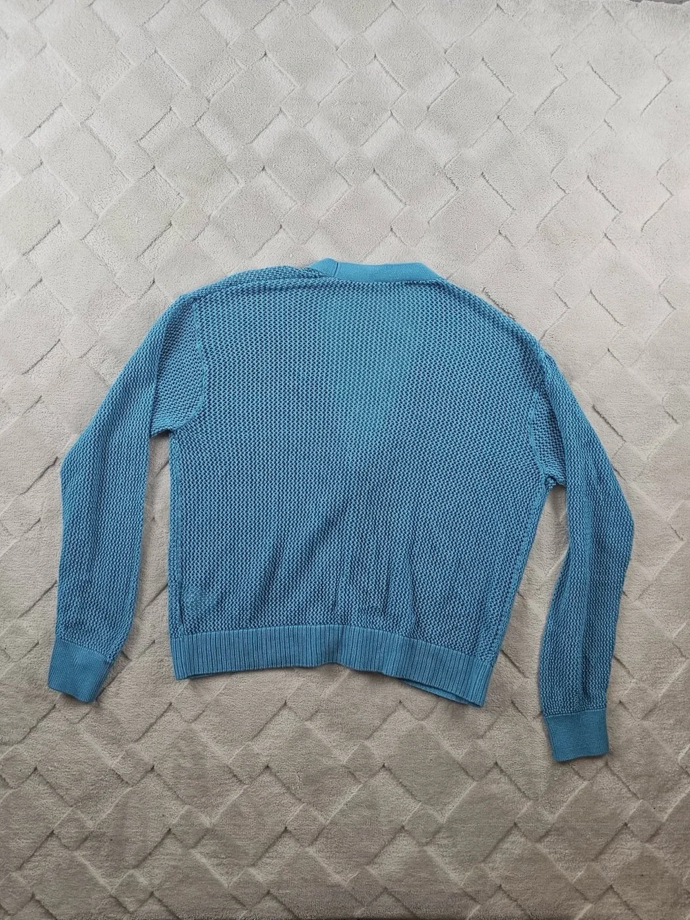 Uniqlo Open Knit Cardigan Sweater Womens Medium Blue Button Up Oversized